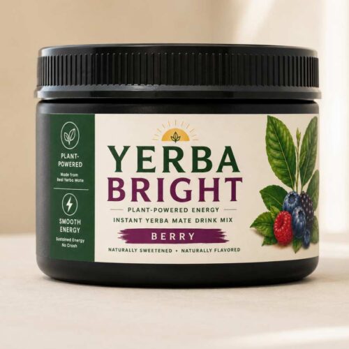 Yerba Bright – Instant Yerba Mate Drink Mix – Berry Lemonade Flavor – 20 Serving Jar
