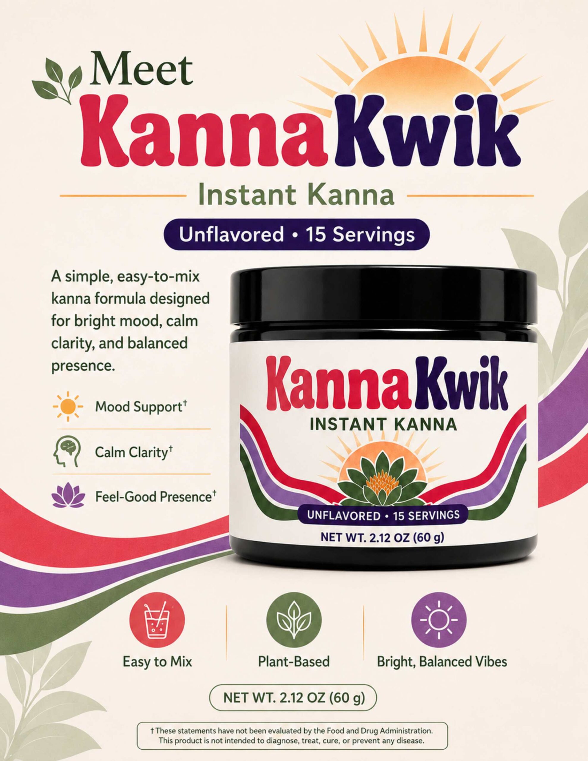 *COMING SOON - PREORDER NOW!* KannaKwik - Instant Kanna Uplifting Drink Mix - Unflavored - 15 Serving Jar - Image 2